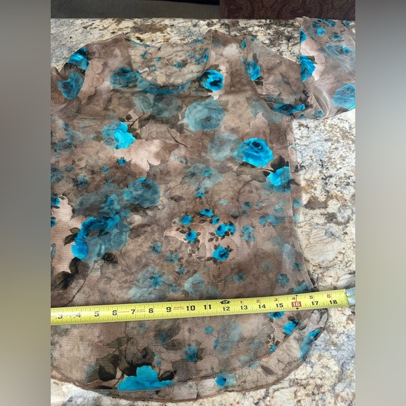 Heavy mesh sheer floral print long sleeve top shirt blouse sz XL - Picture 4 of 5